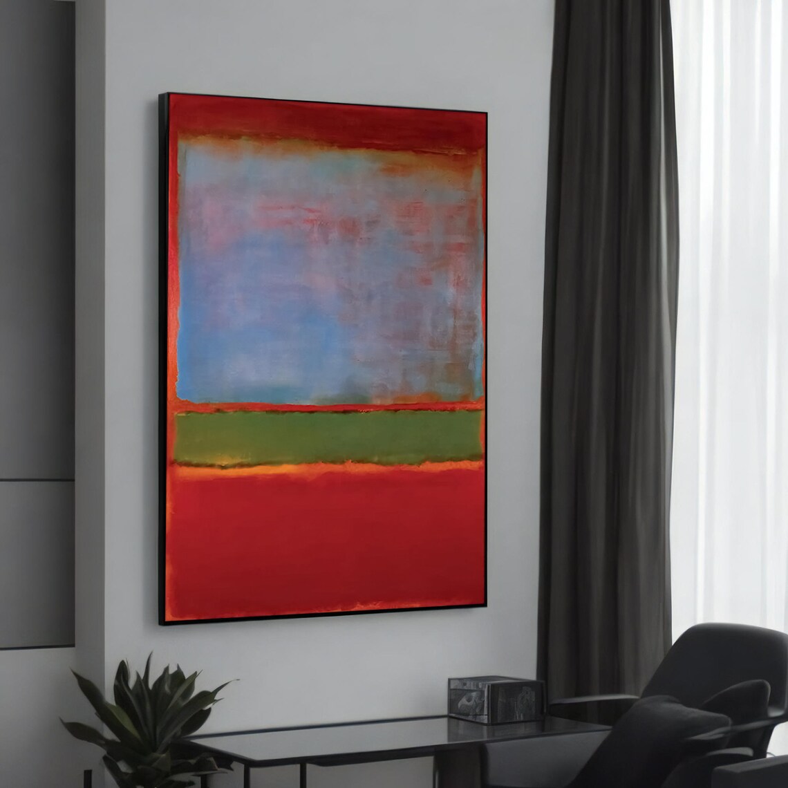 Red Blue Color Field Abstract Poster Bold Green Modern Minimalist Art
