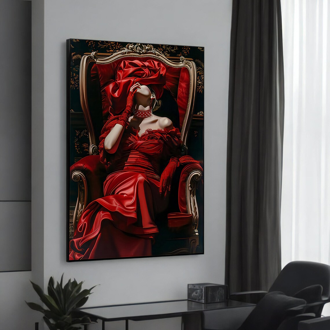 Elegant Modern Woman In Red Dress Art Print