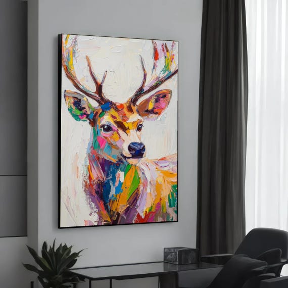 Colorful Stag Canvas Multicolor Deer Art Animal Wall Vibrant Print Design Ready To Hang Decoration