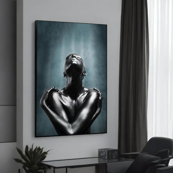 Powerful Black And White Portrait Of African Man Ethnic Canvas Painting For Contemporary Art Lovers