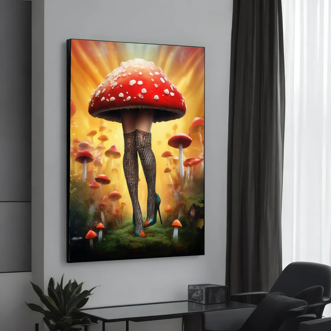 Enchanted Mushroom Lady Art Print, Surreal Fantasy