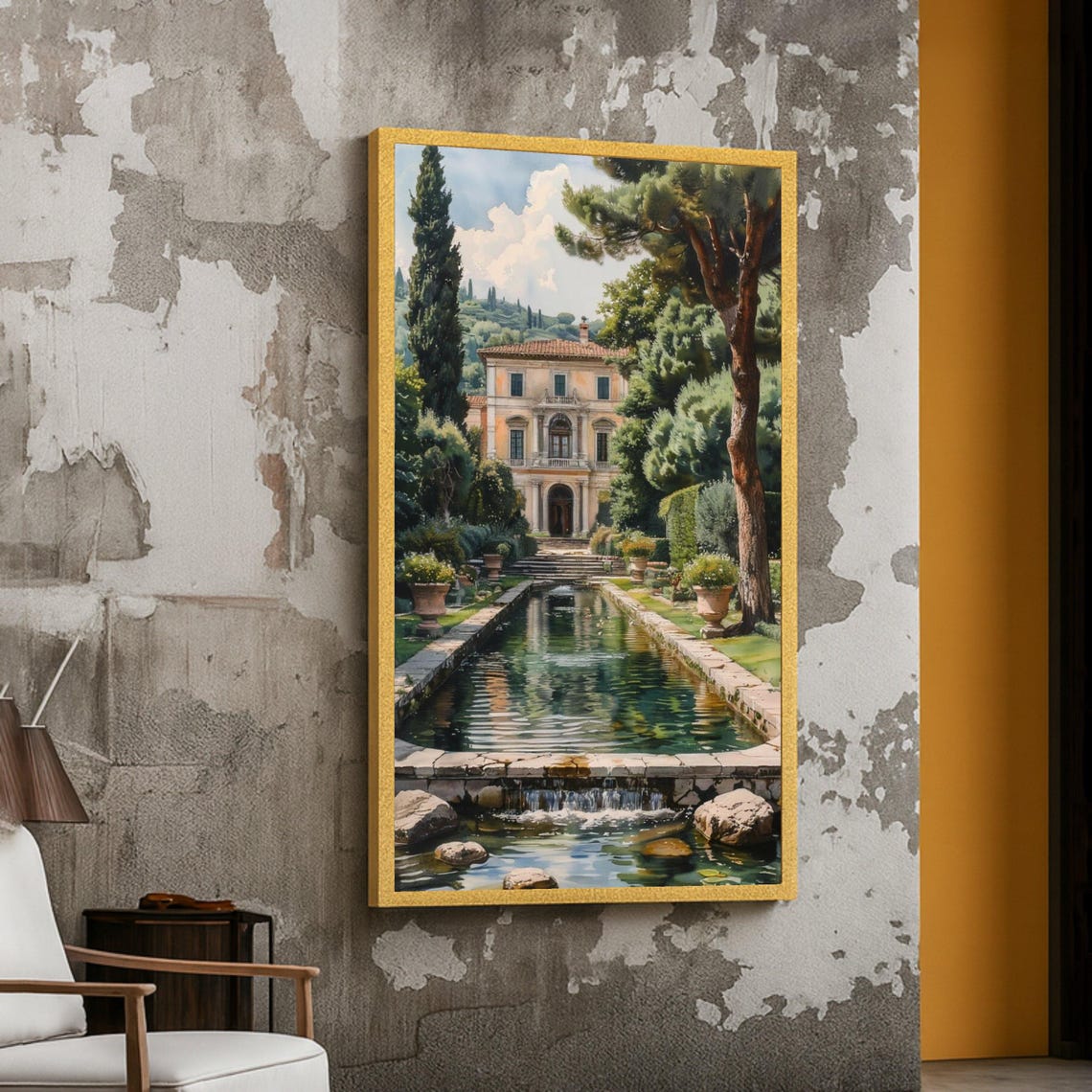 Elegant Italian Villa Garden Canal Reflection Classic Europe Wall Art