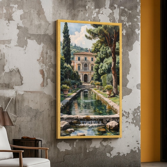 Elegant Italian Villa Garden Canal Reflection Classic Europe Wall Art