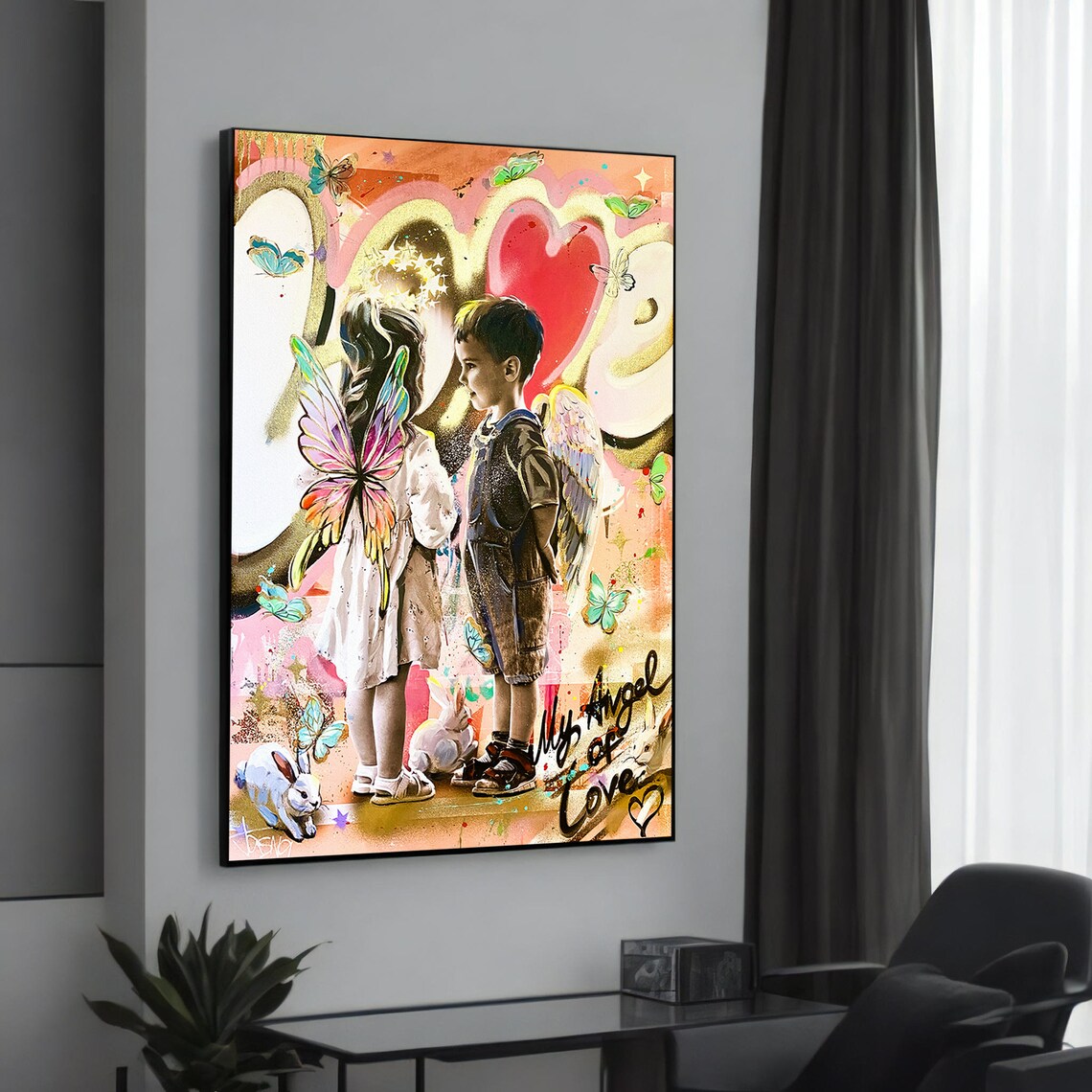 Adorable Angel Love, Banksy-Inspired Graffiti Art Print