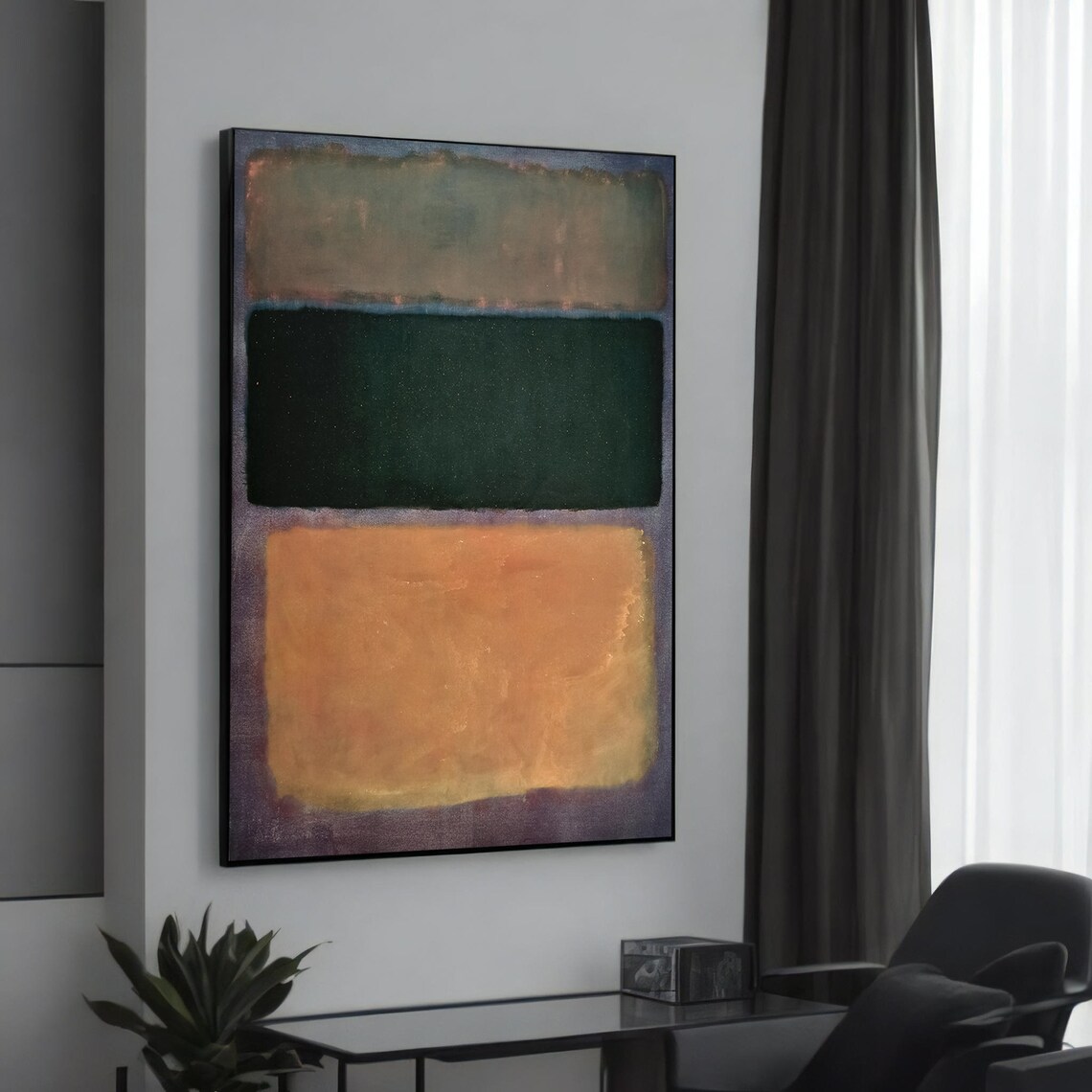 Green Orange Abstract Color Field Stripes Modern Painting Poster