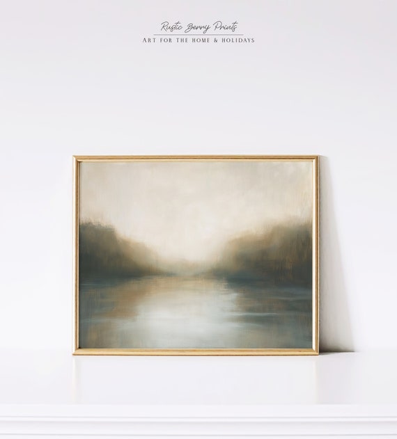 Lake Oil Painting Wall Art Vintage Print Cottagecore Living Room Wall Art Neutral Tone Print Instant