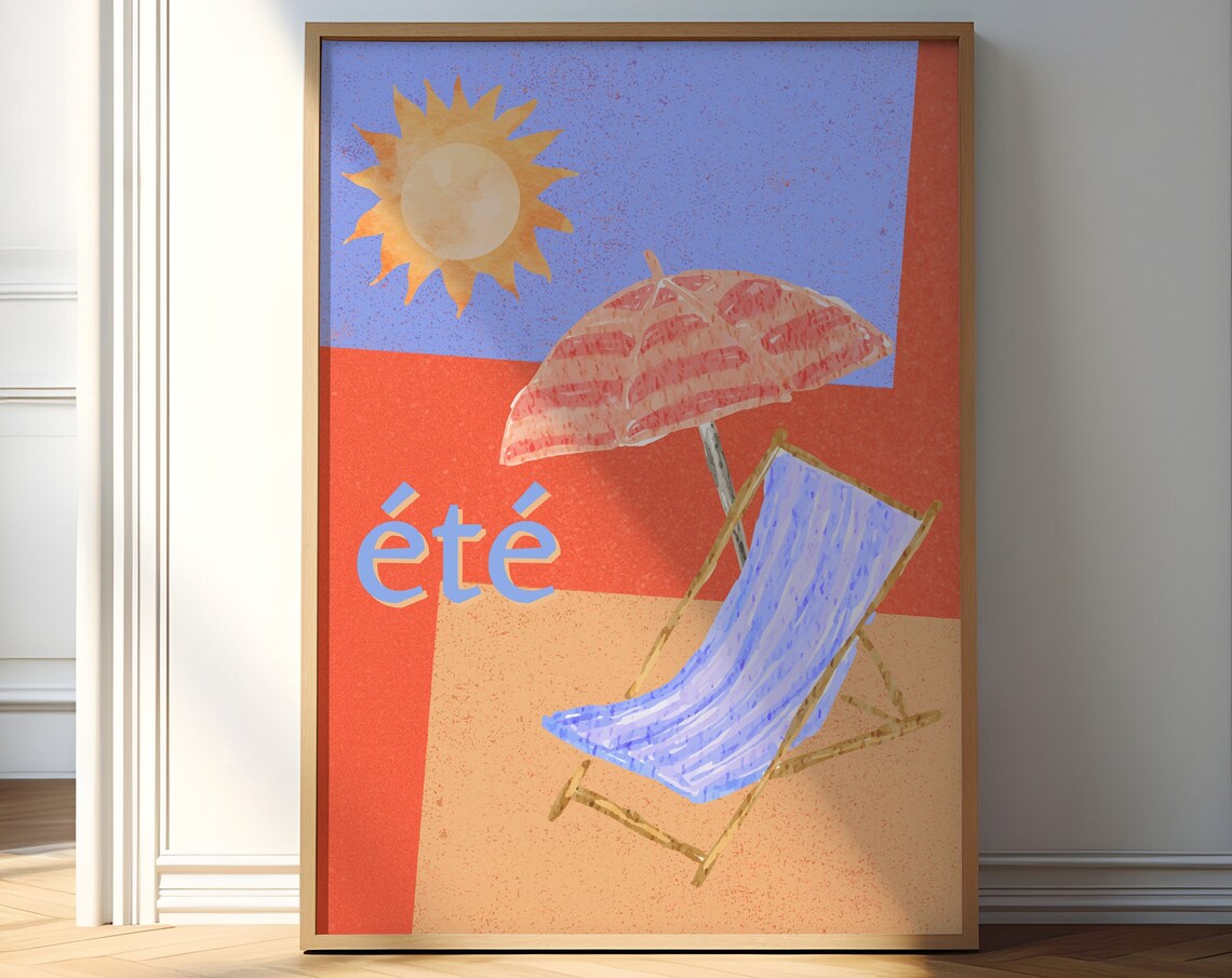 Ete French Summer Beach Deck Chair Retro Sunshine Art Poster