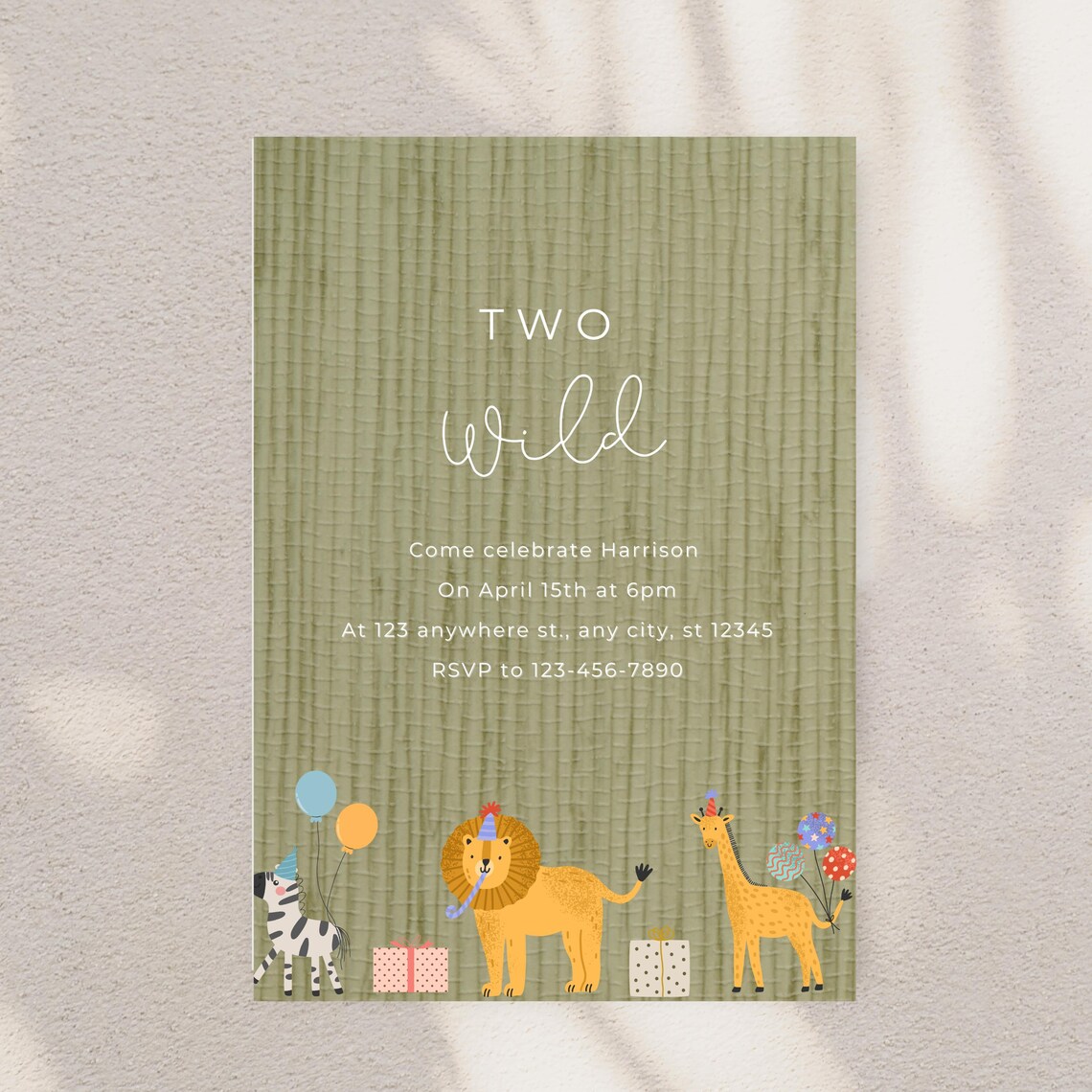 Two Wild Safari Animals Kids Birthday Party Invitation Poster