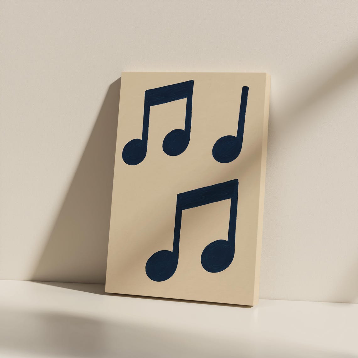 Navy Blue Music Notes Minimalist Beige Modern Music Room Poster