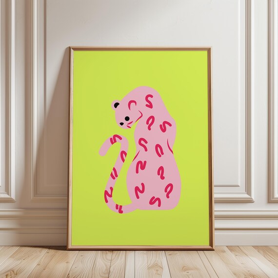 Pink Leopard Print Bold Animal Modern Minimalist Decor Wall Art