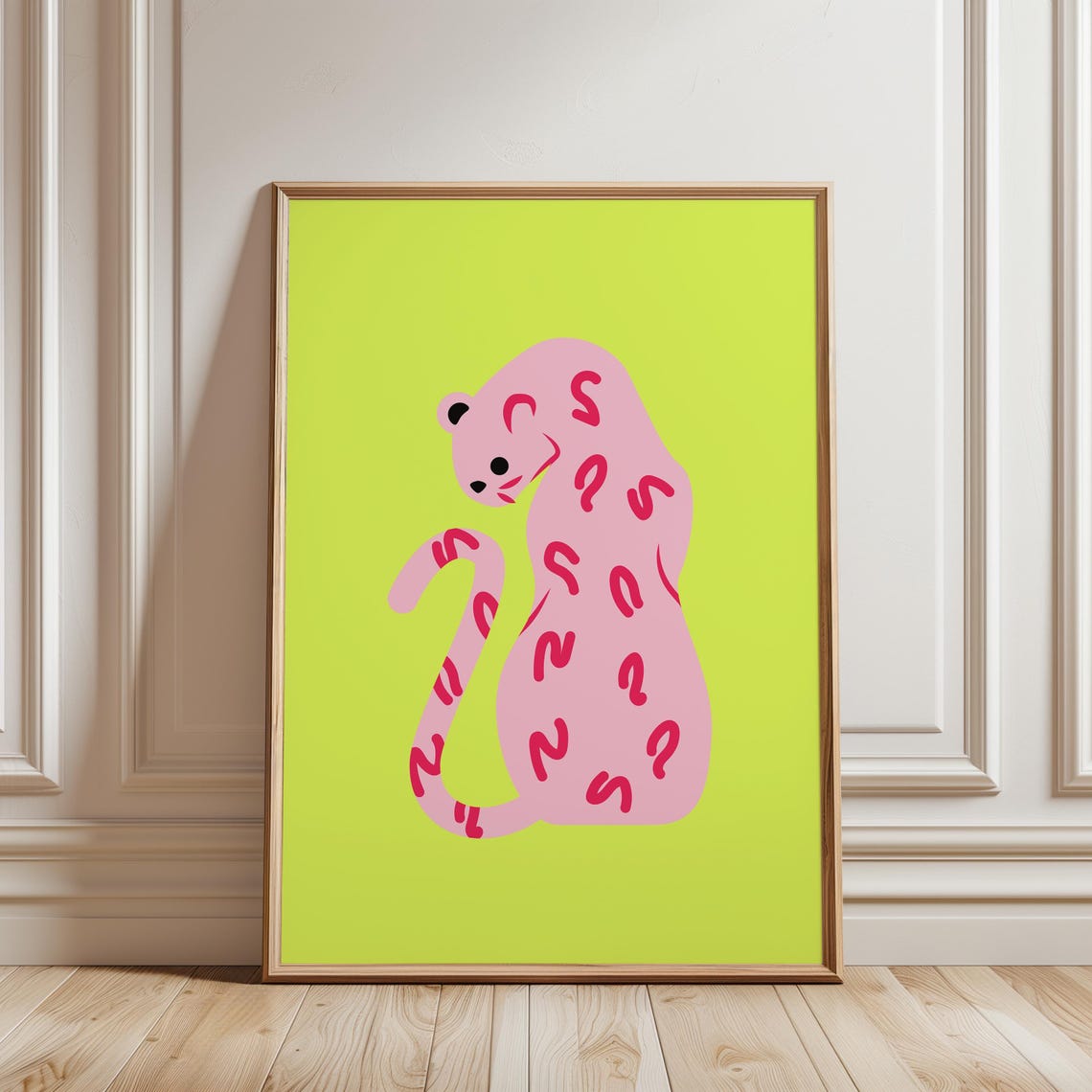 Pink Leopard Abstract Animal Illustration Lime Green Bold Kids Poster