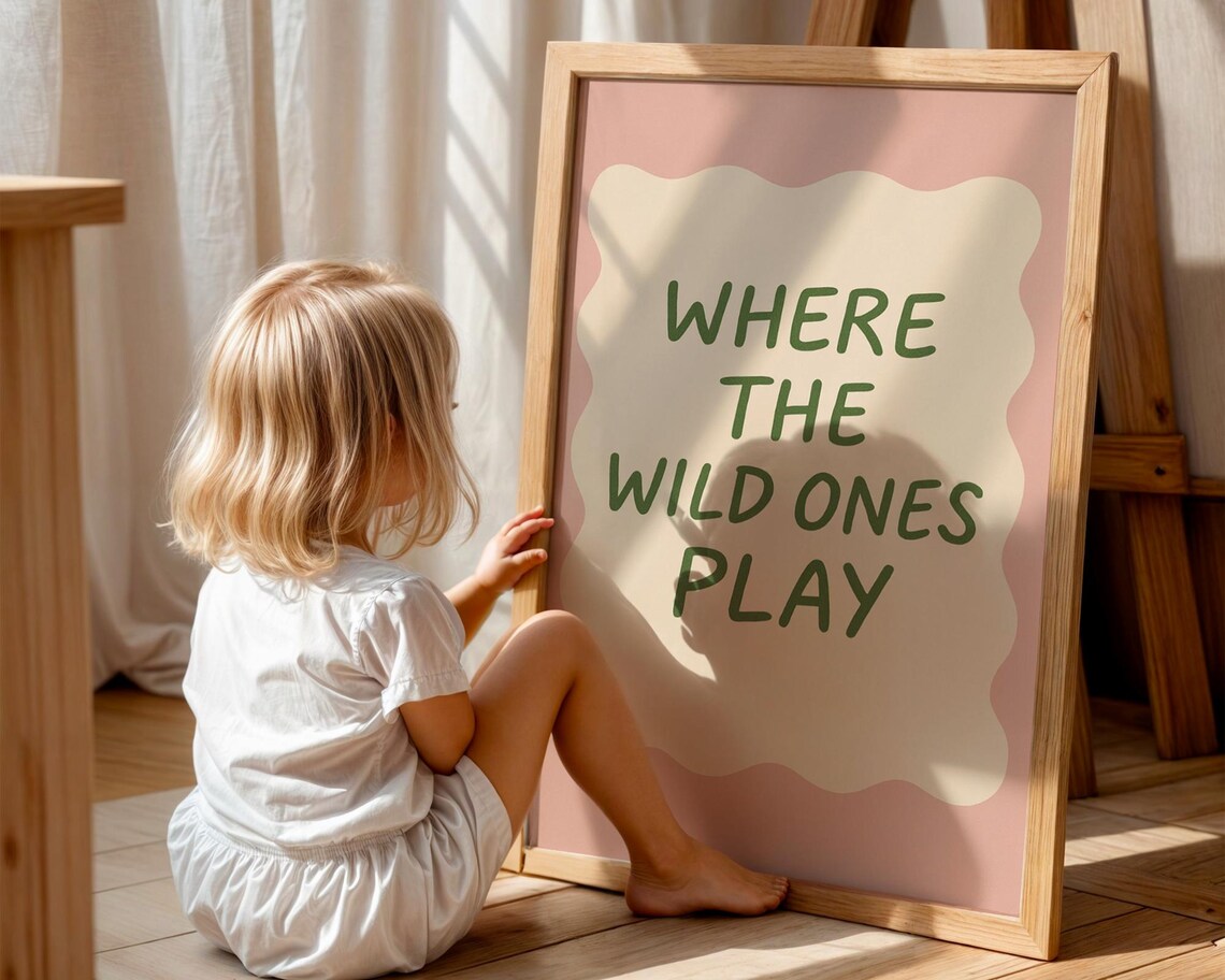 Where The Wild Ones Play Pink Boho Quote Kids Nursery Room Print