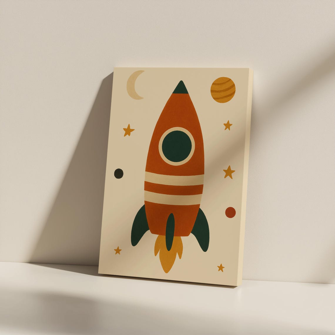 Retro Rocket Canvas Print Vintage Space Nursery Art Unframed
