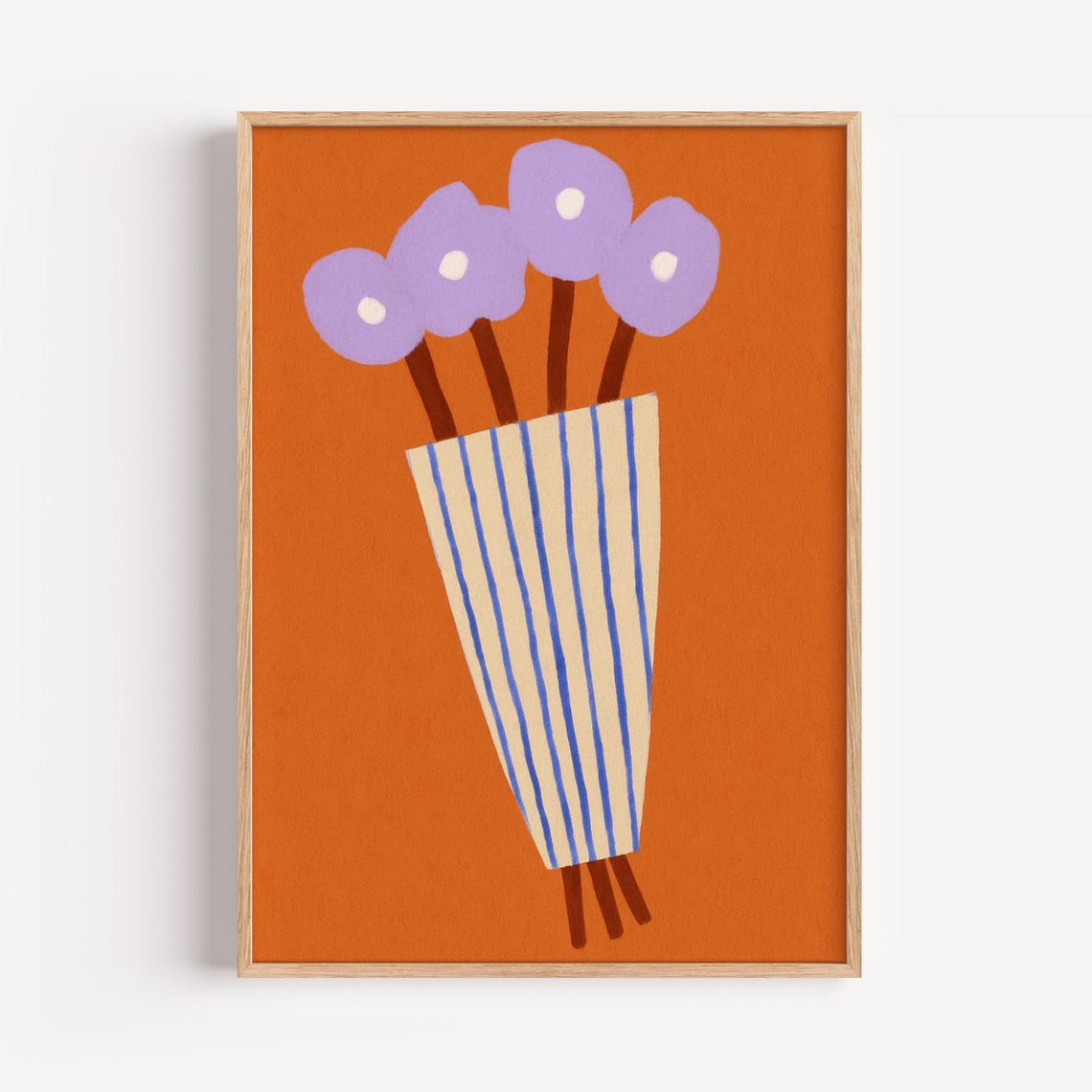 Lilac Blooms Bouquet Striped Cone Burnt Orange Floral Poster