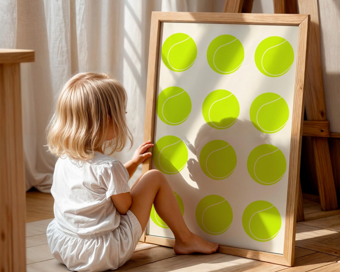 Neon Tennis Ball Grid Bold Modern Sports Kids Room Art Poster