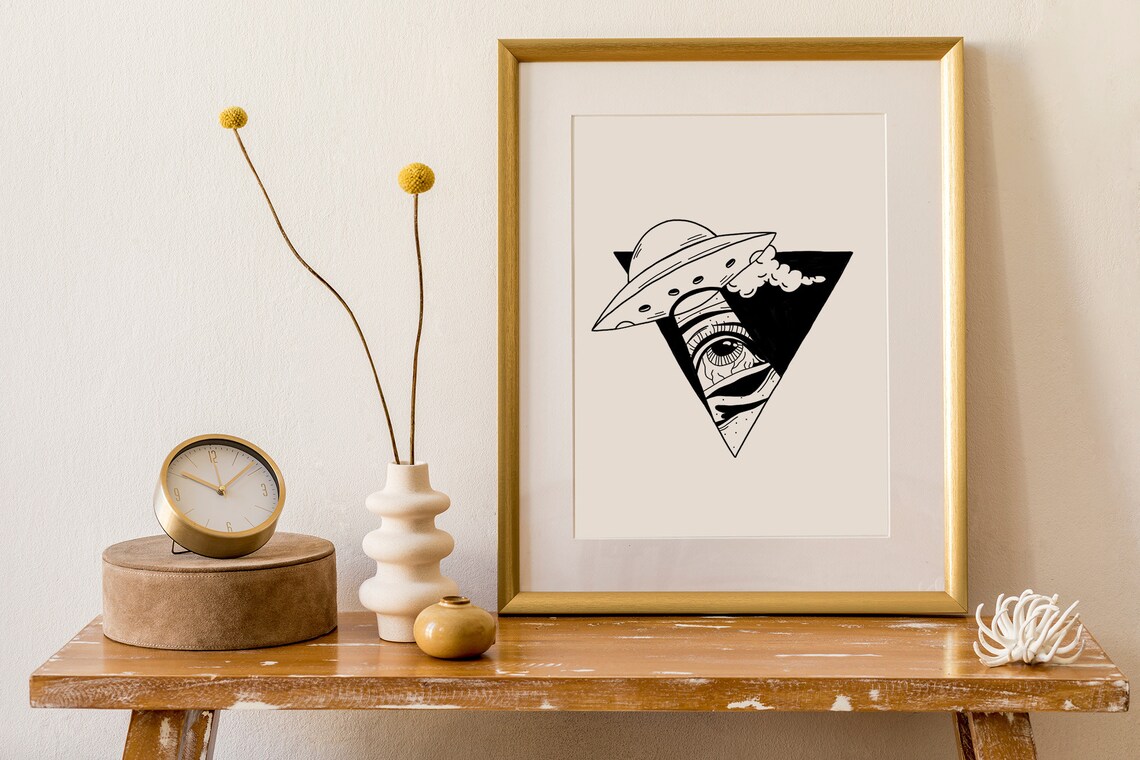 Out Of Space UFO Triangle Eye Abduction Tattoo Surreal Art Poster - Image 2