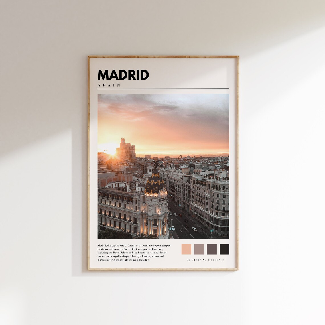 Madrid Spain Gran Via Sunset Skyline Metropolis Building Travel Poster