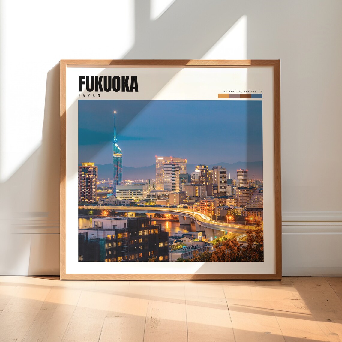 Fukuoka Japan Night Skyline Fukuoka Tower Highway Lights Poster