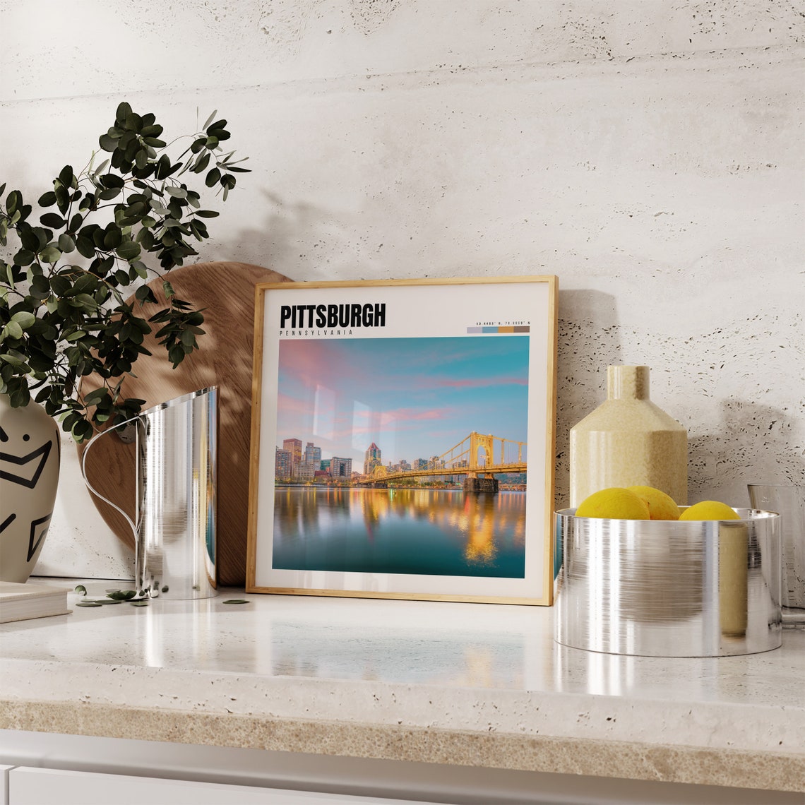 Pittsburgh Poster with Roberto Clemente Bridge and Skyline at Dusk - Image 4