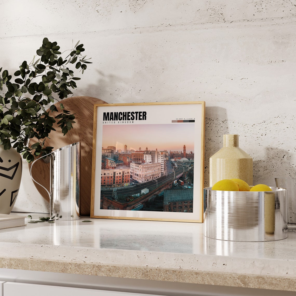 Manchester England Dusk Cityscape with Railway Viaduct Poster - Image 4