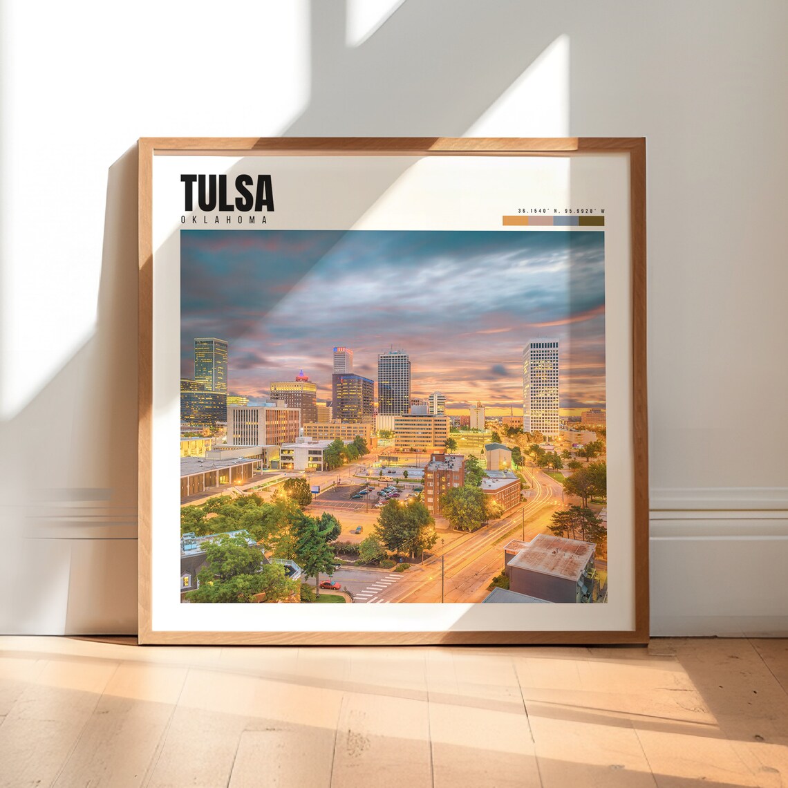 Tulsa Oklahoma Downtown Skyline Golden Sunset City Lights View Poster