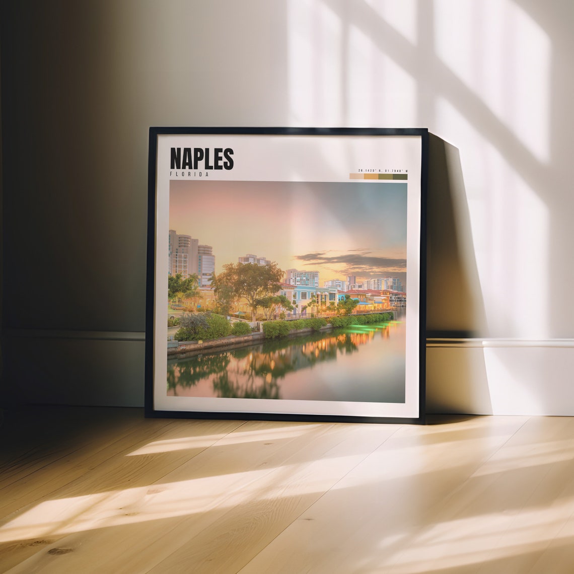 Naples Florida Sunset Waterfront City Skyline Canal View Travel Poster - Image 3