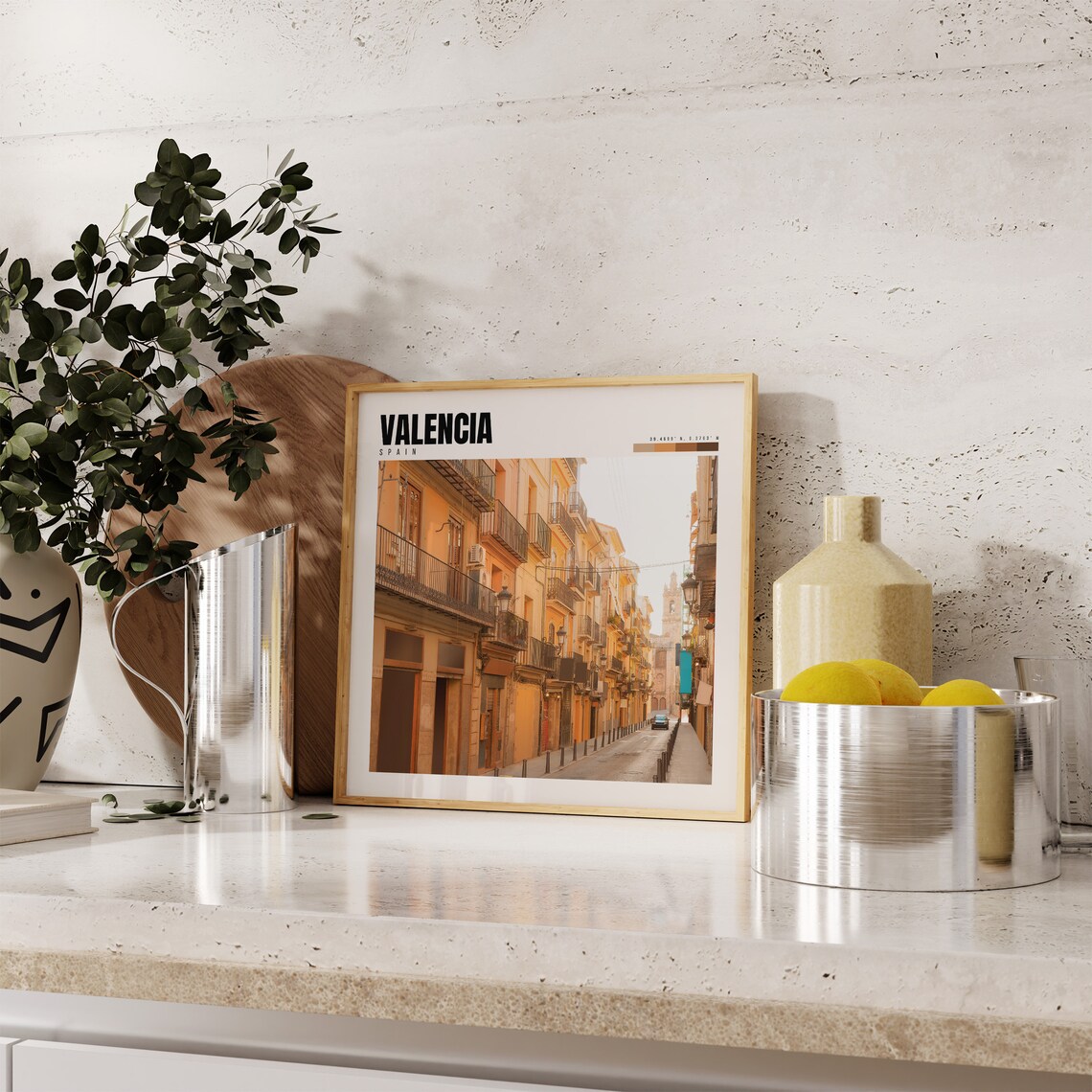 Valencia Spain Old Town Sunlit Street Balconies Golden View Poster - Image 4