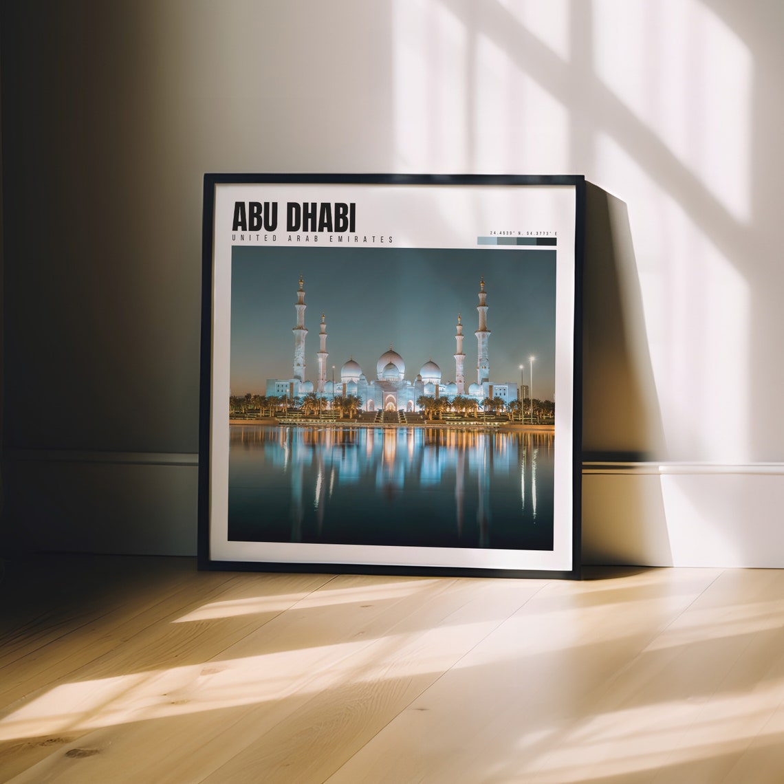 Abu Dhabi UAE Sheikh Zayed Grand Mosque Night Reflection Poster - Image 3