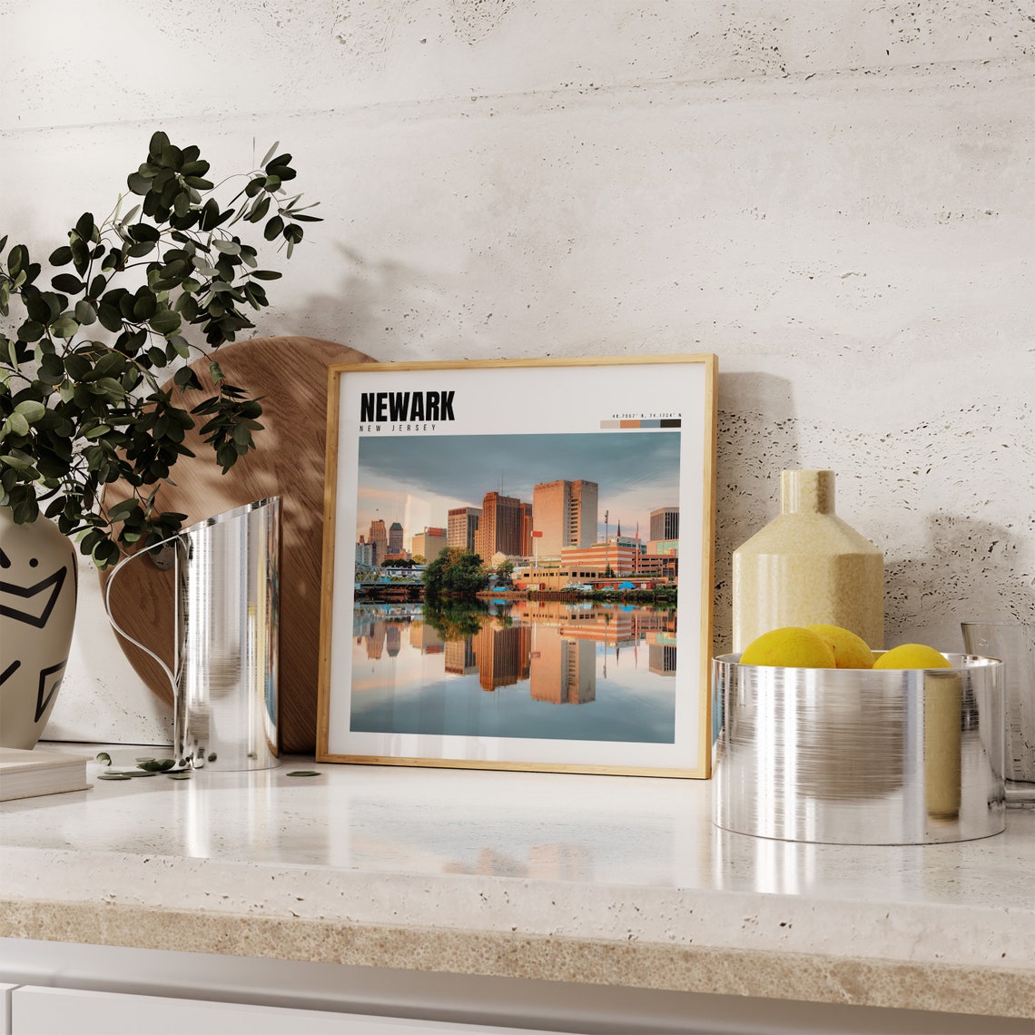 Newark New Jersey Downtown Skyline River Reflection Sunset View Poster - Image 3