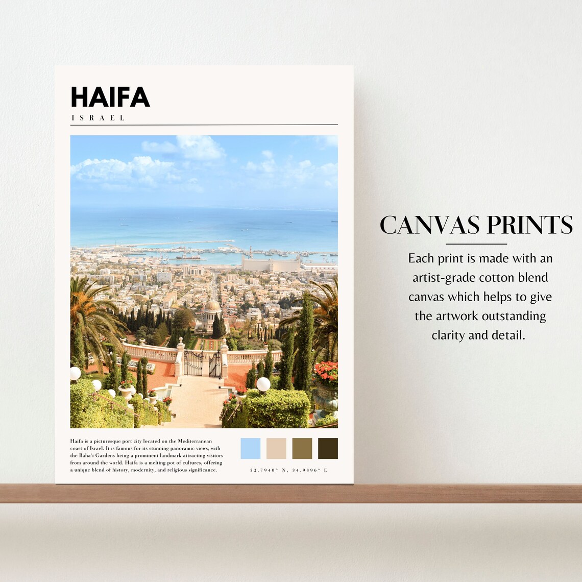 Haifa Israel Bahai Gardens Mediterranean Bay City View Travel Poster - Image 2