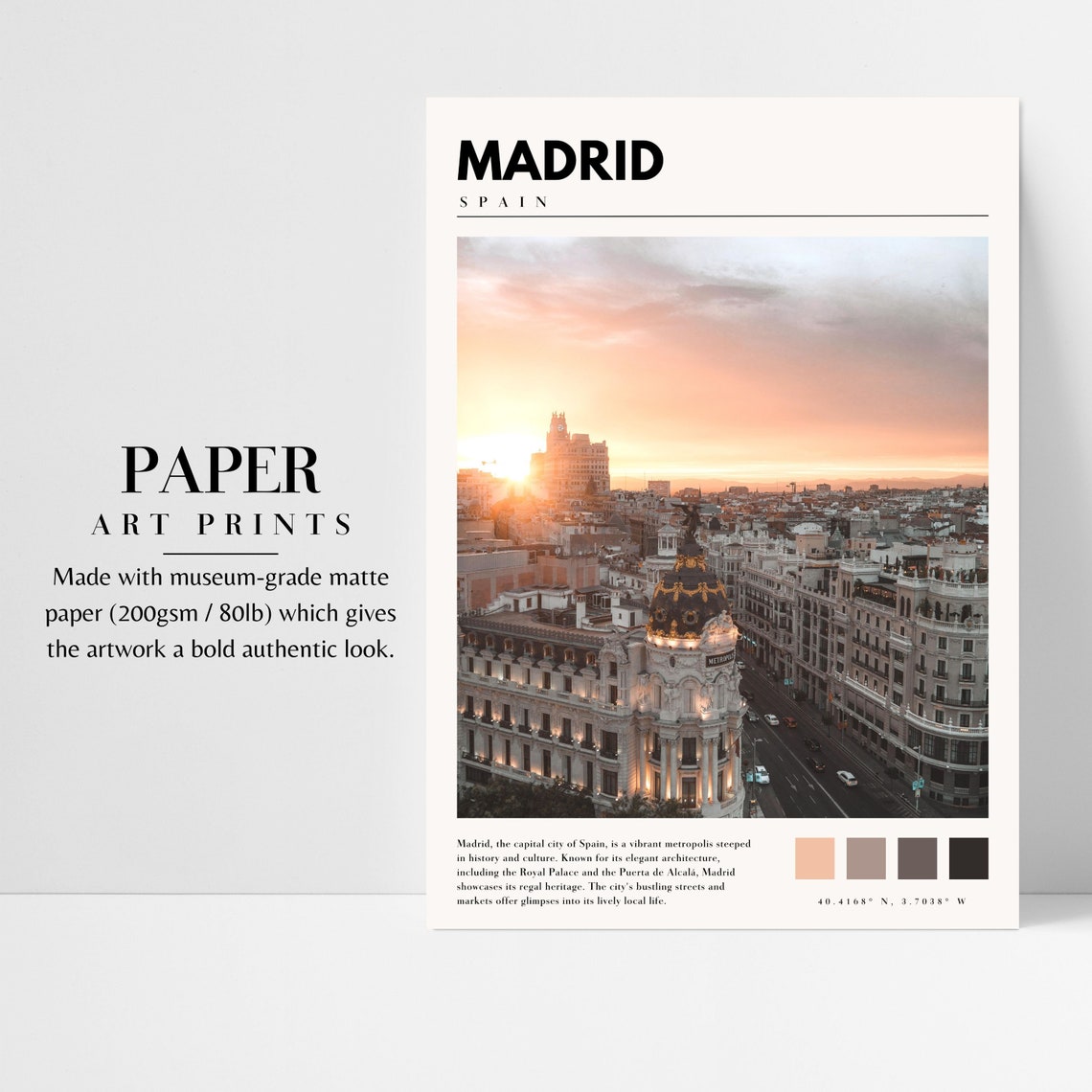 Madrid Spain Gran Via Sunset Skyline Metropolis Building Travel Poster - Image 3