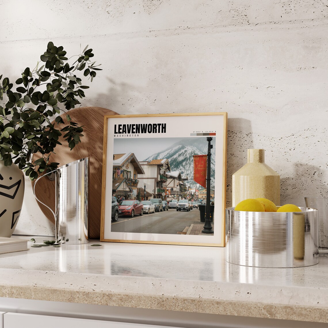 Leavenworth Poster with Bavarian Village Street and Snowy Peaks - Image 4