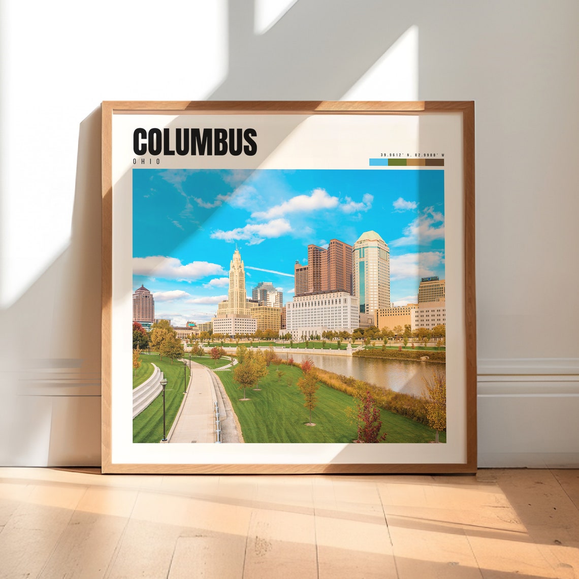 Columbus Ohio Skyline Riverfront Park Green City Daytime Poster