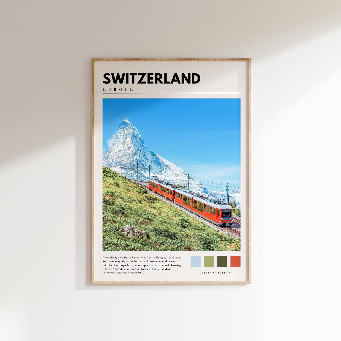 Switzerland Travel Poster, Swiss Alps Landscape