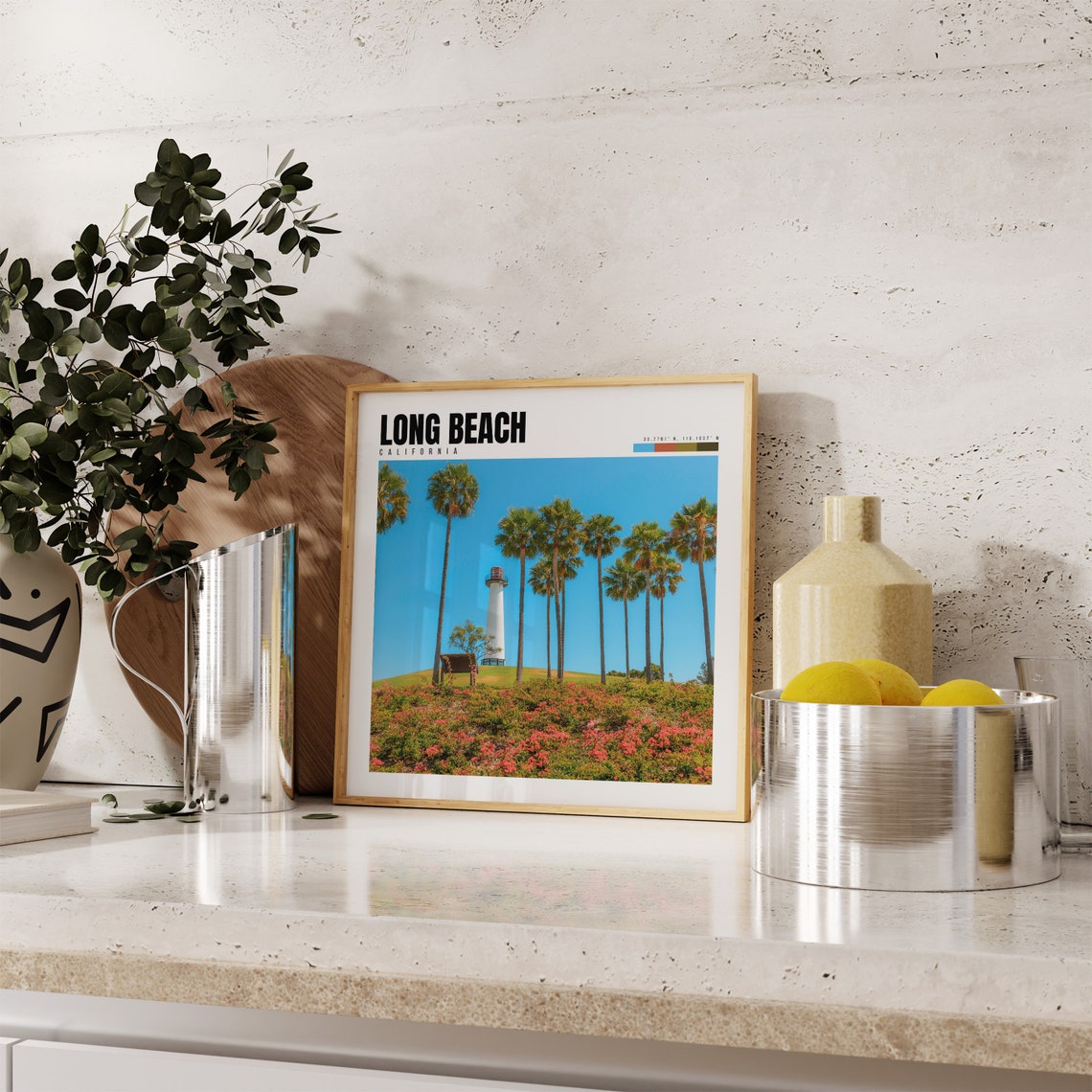 Long Beach California Lighthouse Palm Trees Flower Hill Poster - Image 4