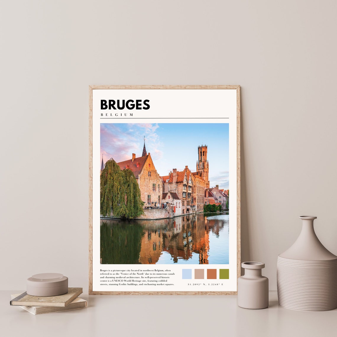 Bruges Belgium Canal Medieval Belfry Reflection Old Town Poster - Image 4