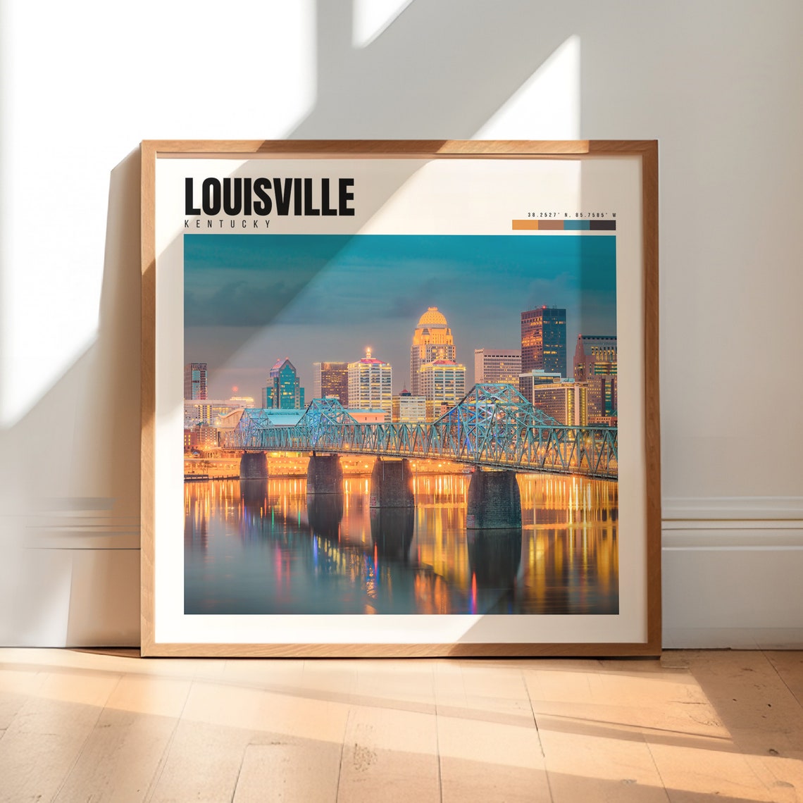 Louisville Kentucky Big Four Bridge at Dusk Over River Poster