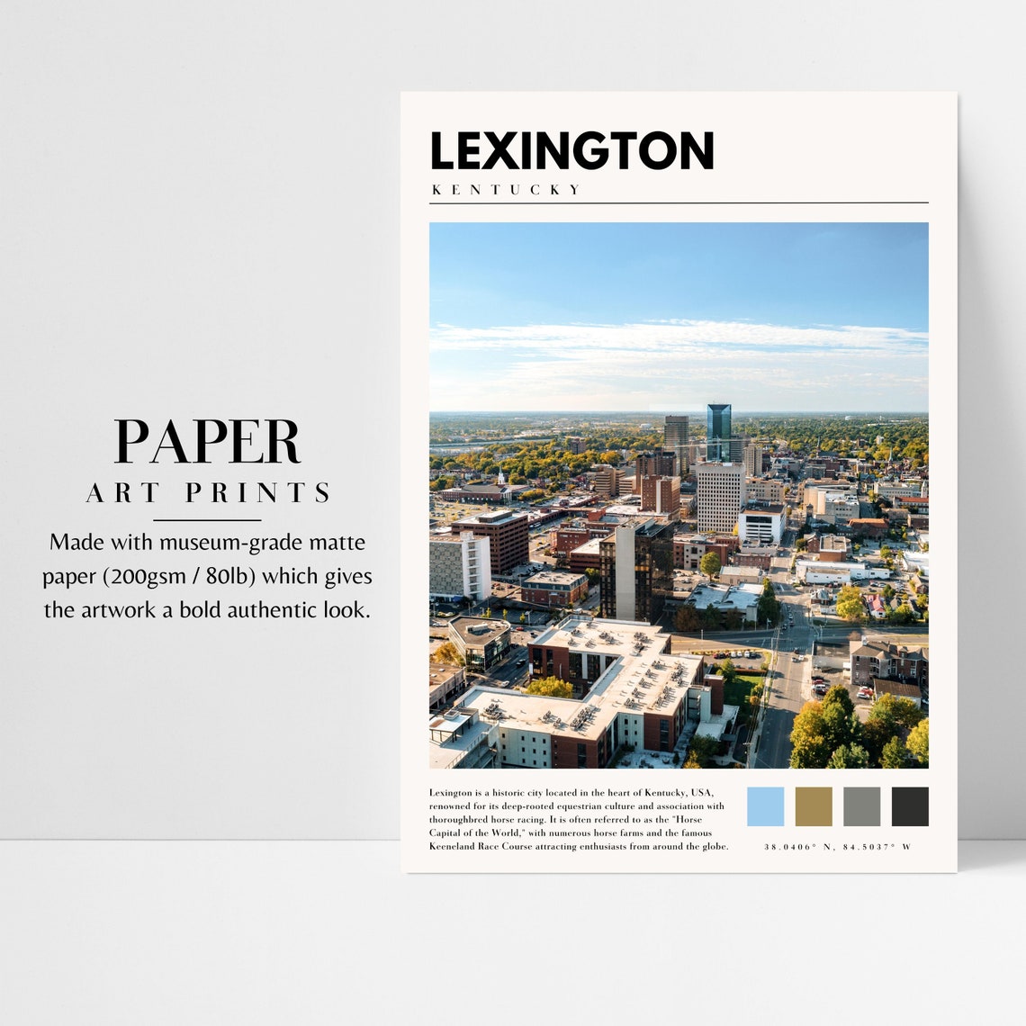 Lexington Kentucky City Aerial Downtown Rooftop Skyline Travel Poster - Image 3