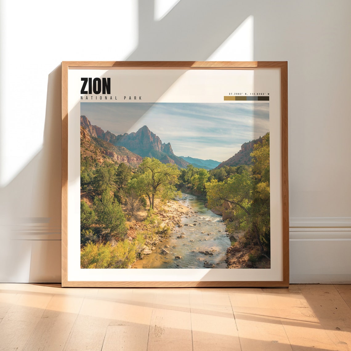 Zion National Park River Valley Red Rock Cliffs Daytime Poster