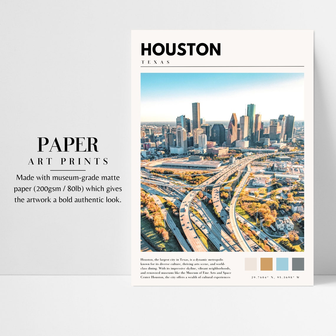 Houston Texas Skyline Highway Interchange Daytime Travel Poster - Image 3