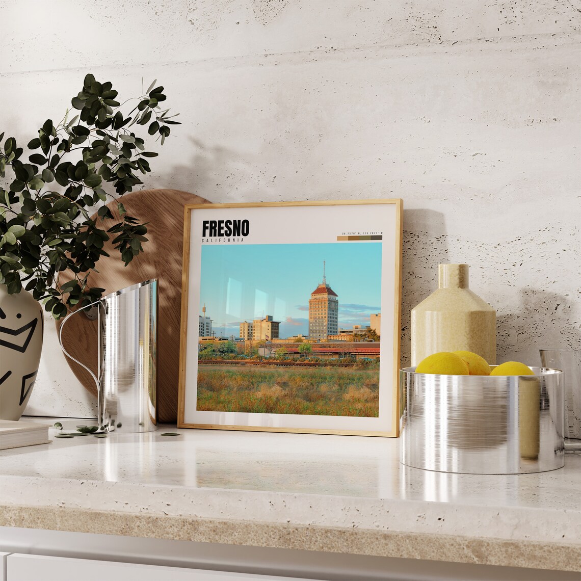 Fresno California Downtown Tower Golden Hour Skyline Travel Poster - Image 4