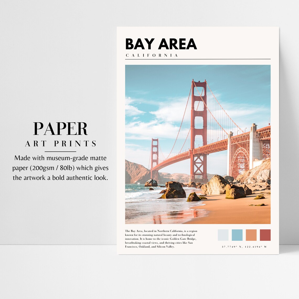 San Francisco Golden Gate Bridge, Bay Area Travel Poster - Image 3