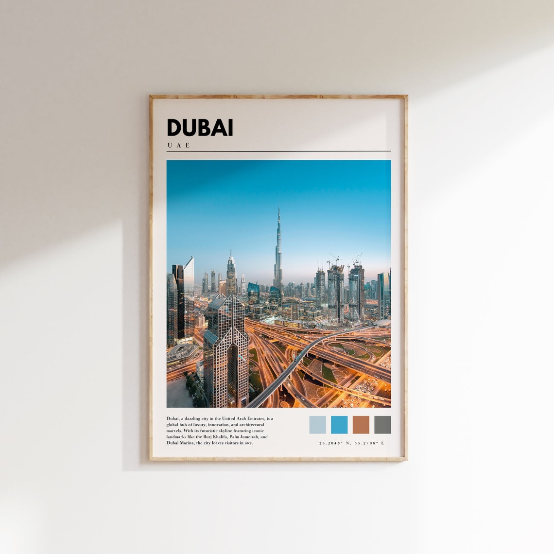 Dubai UAE Night Skyline with the Burj Khalifa from Above Poster