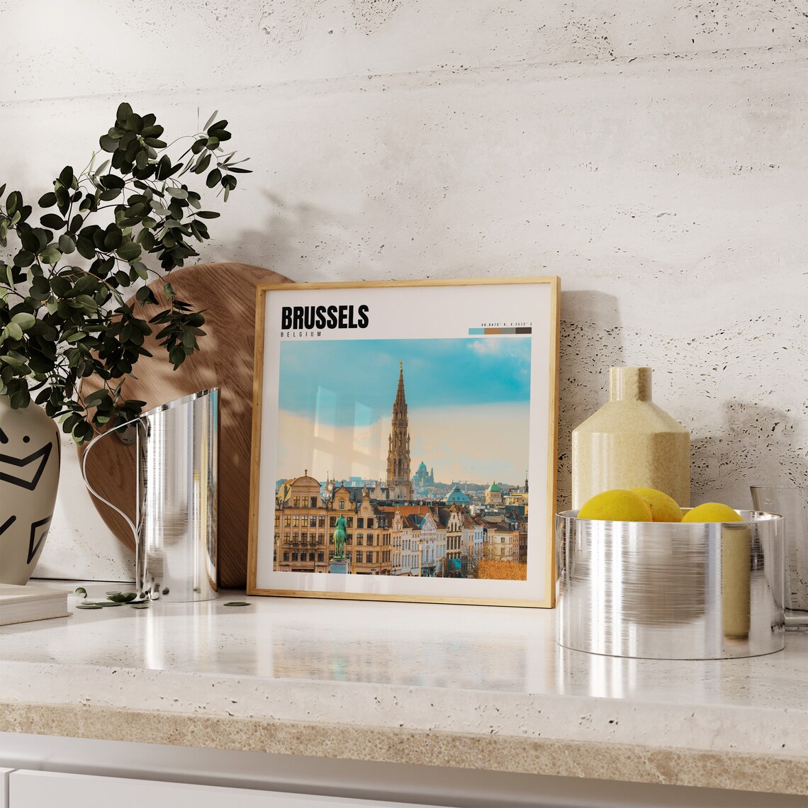 Brussels Belgium Grand Place Town Hall Tower Golden Light Poster - Image 4