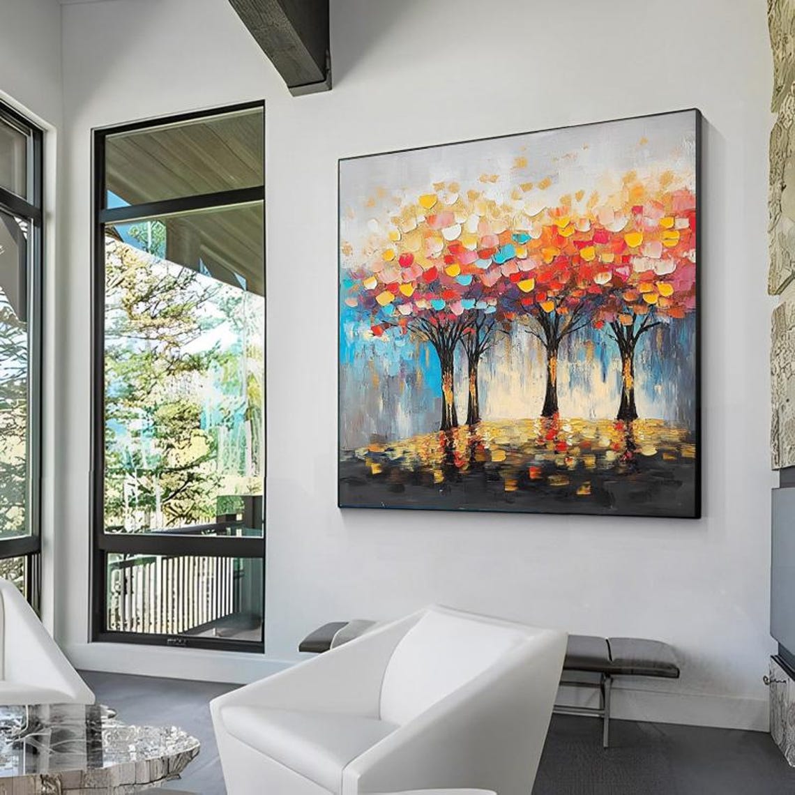 Colorful Tree Of Life Multicolor Leaves Abstract Painting Poster - Image 4