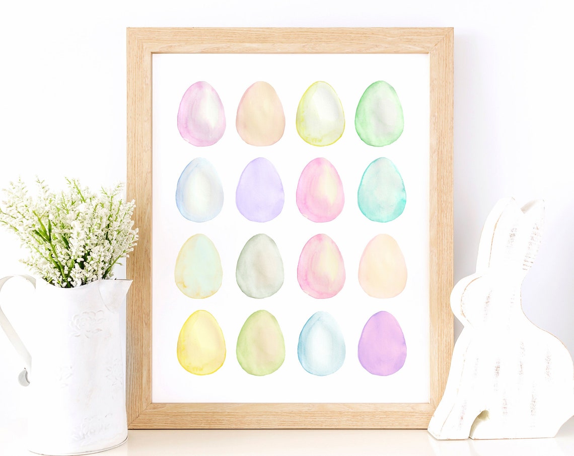 Pastel Easter Eggs Watercolor Poster Spring Egg Grid Nursery Decor - Image 3