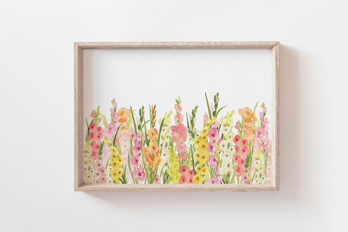 Pink Gladiolus Watercolor Flower Border Spring Botanical Art Poster - Image 3