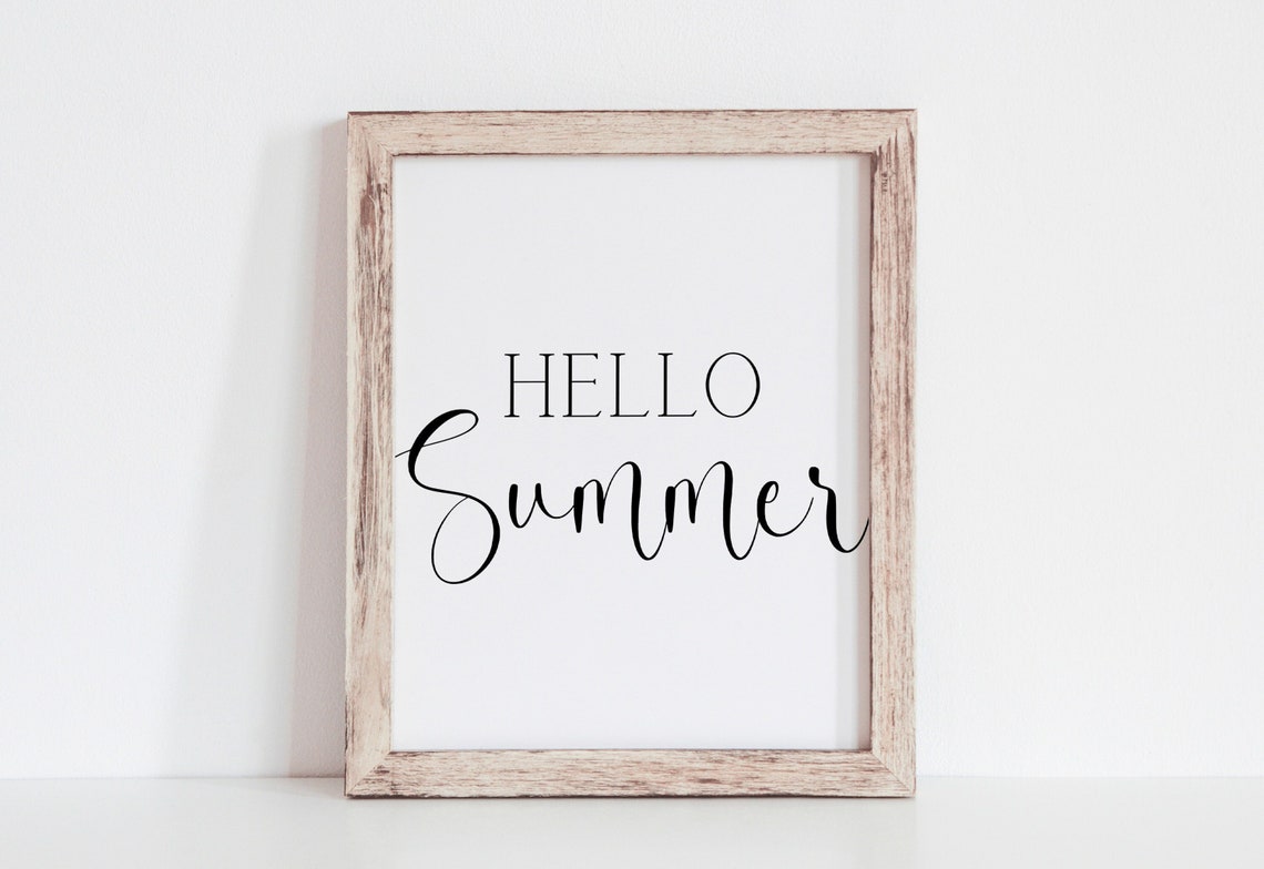 Hello Summer Elegant Script Typography Minimalist Wall Decor Print