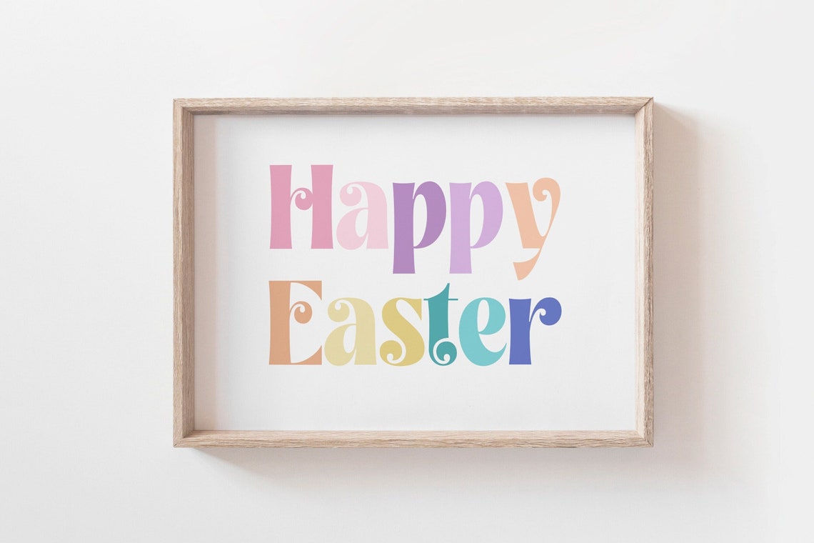 Happy Easter Pastel Retro Colorful Lettering Spring Holiday Art Print - Image 4