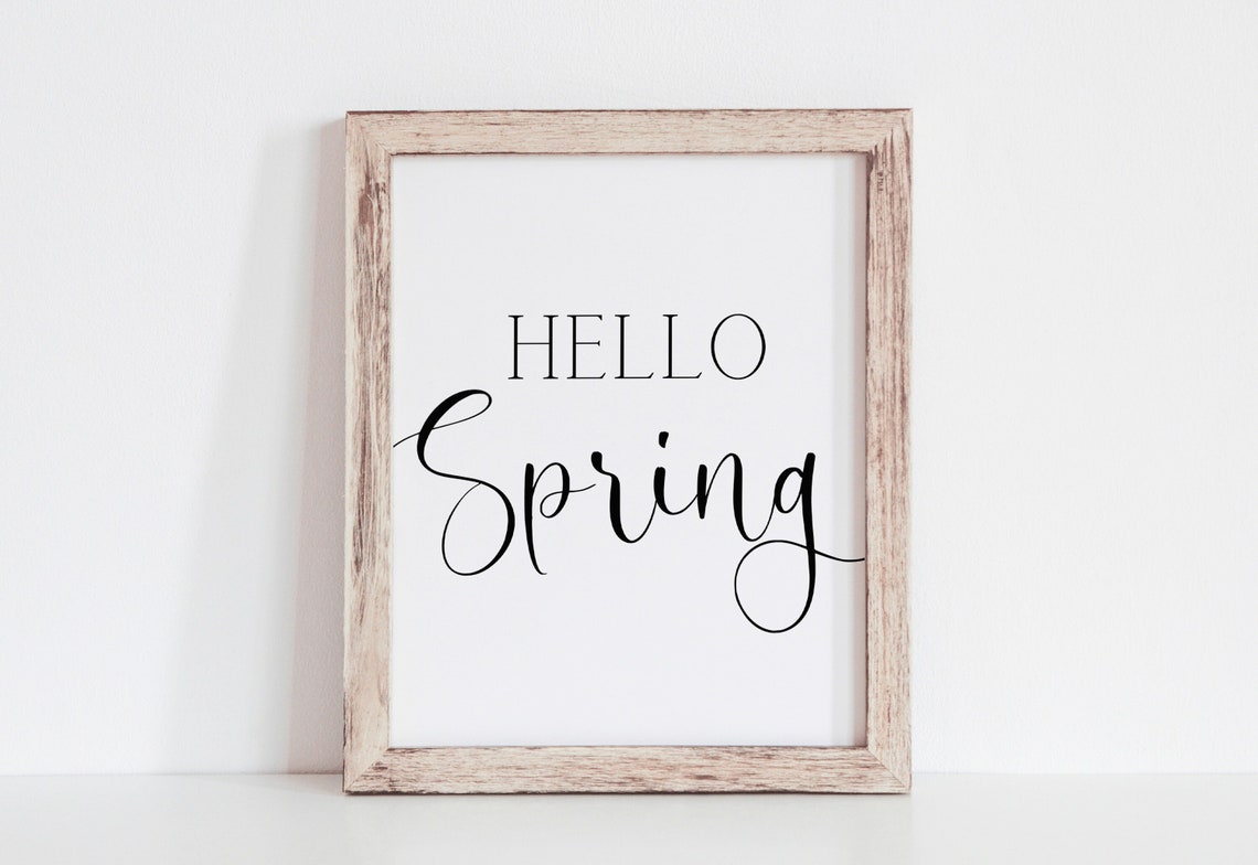 Hello Spring Elegant Script Typography Minimalist Wall Decor Print